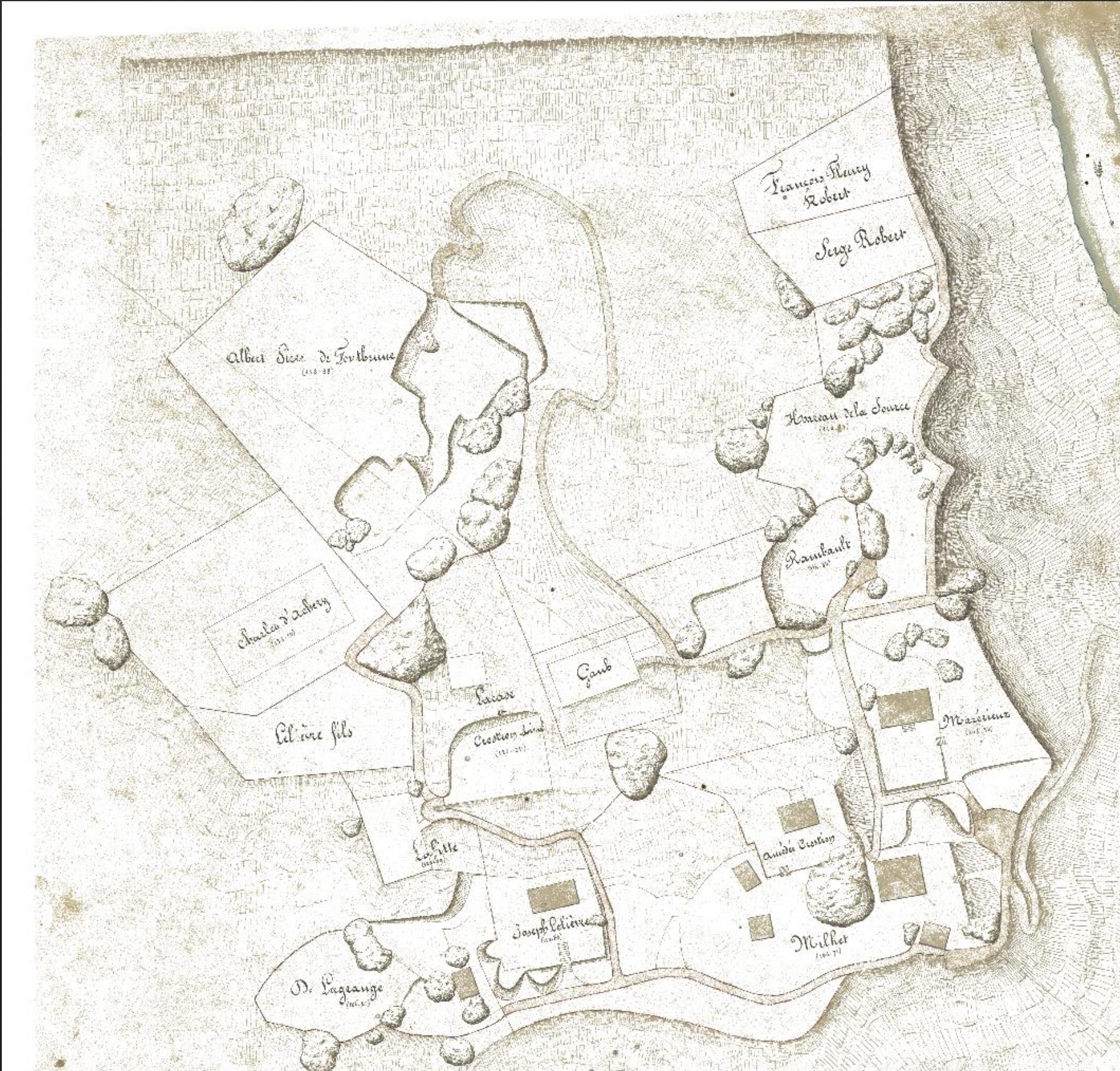 Le plan de l'une des deux parties de l'ancien village des thermes de Mafate.