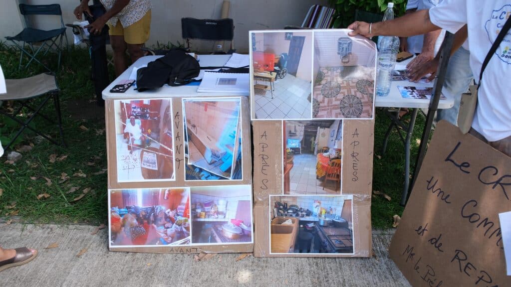 La case de Julien Ramsa après que ses enfants aient nettoyé eux mêmes. Aurélien Nancy Françoise Roselyne Ramsa Julien et Léonne Ramsa gros lot loto le port manifestation enfants et Le Cri du 974