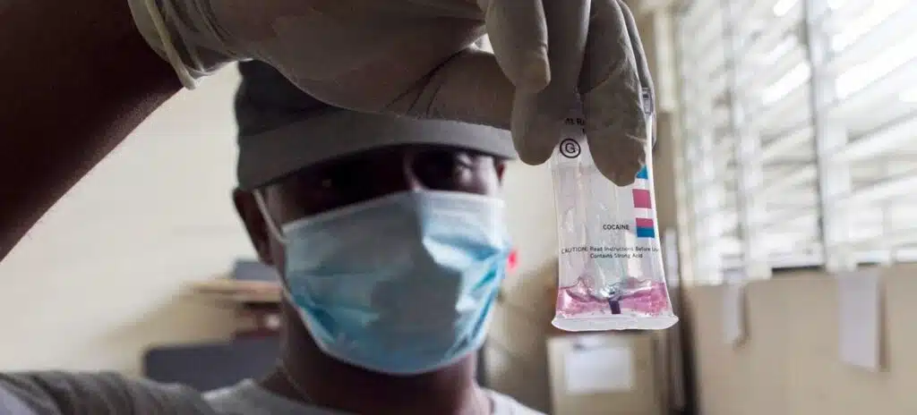 ONU Photo/Victoria Hazou La marijuana et la cocaïne saisies sont analysées et inventoriées avant d'être transférées pour destruction.