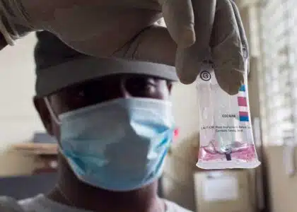 ONU Photo/Victoria Hazou La marijuana et la cocaïne saisies sont analysées et inventoriées avant d'être transférées pour destruction.