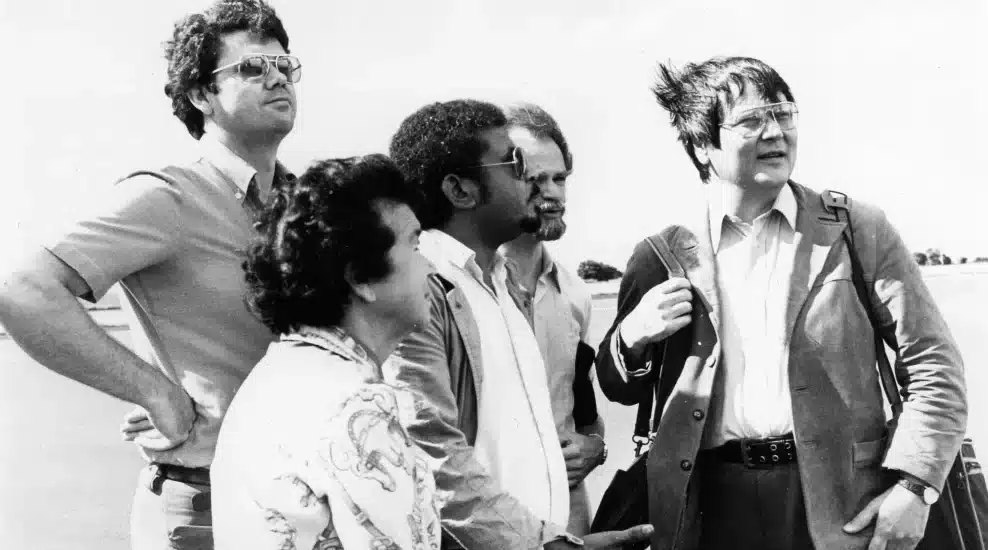 Raymond Lauret, Roland Robert, Lucet Langenier, Elie Hoarau et Paul Vergès. (Photo : collection privée)