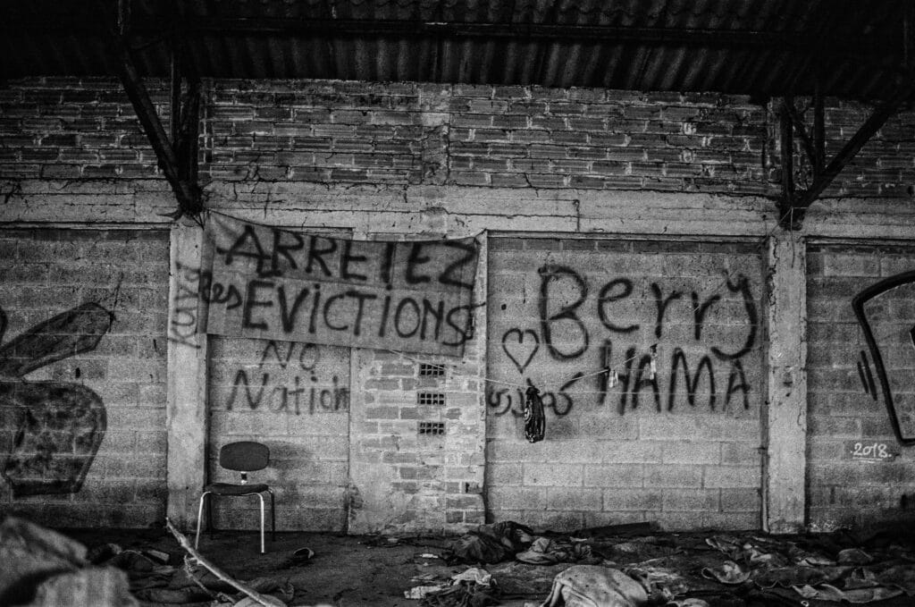 Ancien camp de la Linière, centre d'accueil pour personnes exilées soutenu par la mairie de Dunkerque, photo pris en mars 2023