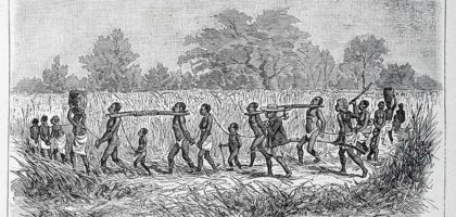 Convoi d’esclaves. In « Aventures de six français aux colonies. Bonnefont, Gaston. 1890 ». Musée historique de Villèle