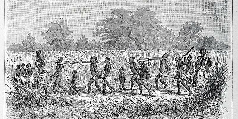 Convoi d’esclaves. In « Aventures de six français aux colonies. Bonnefont, Gaston. 1890 ». Musée historique de Villèle