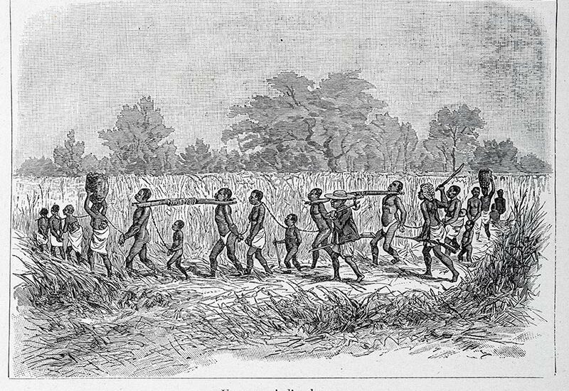 Convoi d’esclaves. In « Aventures de six français aux colonies. Bonnefont, Gaston. 1890 ». Musée historique de Villèle