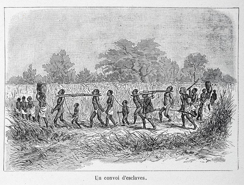 Convoi d’esclaves. In « Aventures de six français aux colonies. Bonnefont, Gaston. 1890 ». Musée historique de Villèle