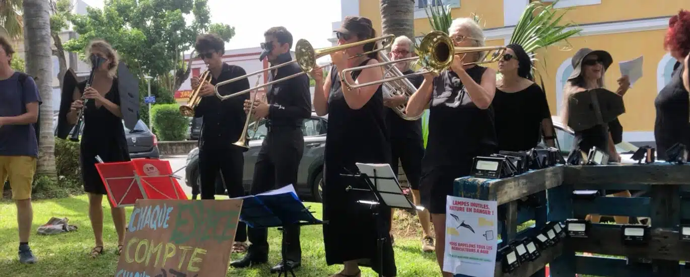 manifestation fanfare contre éclairage lumière leds pour les pétrels et biodiversité Saint-Pierre Greenpeace Zéro Déchet manifestation fanfare contre éclairage lumière leds pour les pétrels et biodiversité Saint-Pierre Greenpeace Zéro Déchet