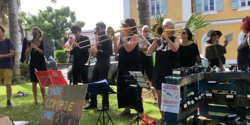 manifestation fanfare contre éclairage lumière leds pour les pétrels et biodiversité Saint-Pierre Greenpeace Zéro Déchet manifestation fanfare contre éclairage lumière leds pour les pétrels et biodiversité Saint-Pierre Greenpeace Zéro Déchet