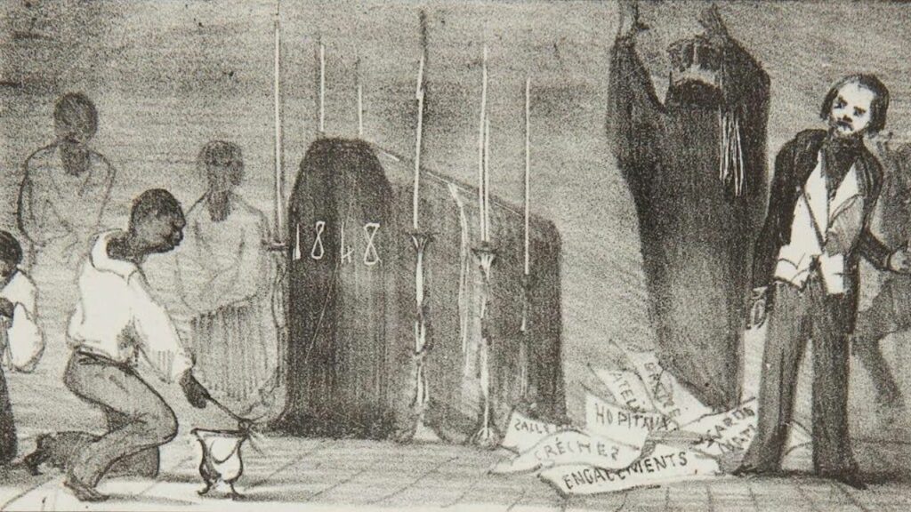 La Lanterne Magique n° 49. Enterrement de l'année 1848. Potémont, Adolphe (1827-1883) 1848 Estampe Archives départementales de La Réunion