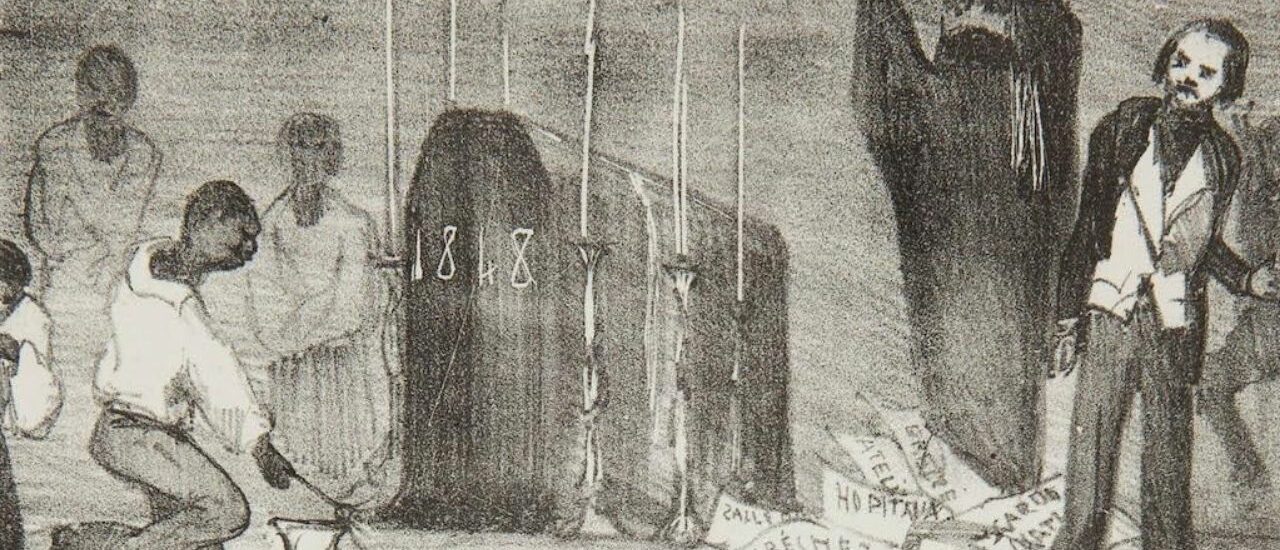 La Lanterne Magique n° 49. Enterrement de l'année 1848. Potémont, Adolphe (1827-1883) 1848 Estampe Archives départementales de La Réunion