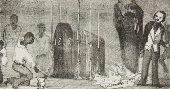 La Lanterne Magique n° 49. Enterrement de l'année 1848. Potémont, Adolphe (1827-1883) 1848 Estampe Archives départementales de La Réunion